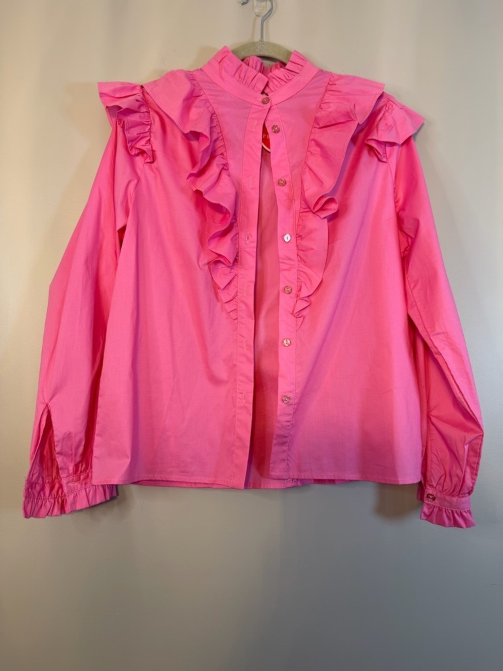 Karlie Pink Ruffle Button-Down Blouse